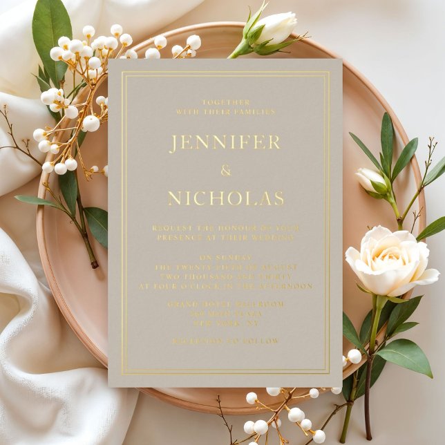 Elegant Formal Taupe Wedding Gold Foil Invitation (Elegant Formal Taupe Wedding Gold Foil Invitation)