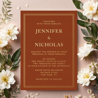 Elegant Formal Terracotta Wedding Gold Foil Invitation