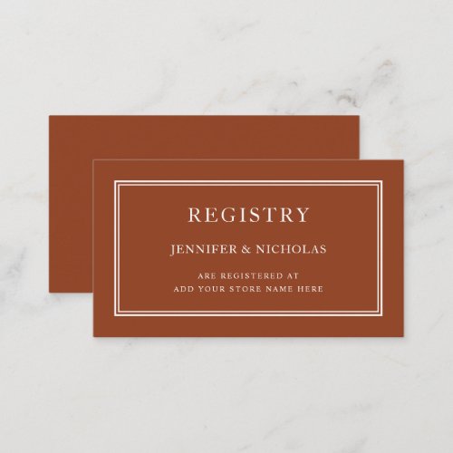 Elegant Formal Terracotta Wedding Registry  Enclosure Card