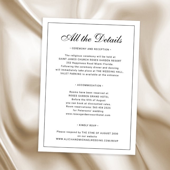 Elegant formal traditional classic wedding details enclosure card (Creator Uploaded)