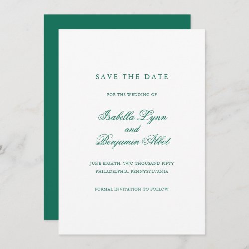 Elegant Formal Traditional Emerald Green Wedding Save The Date
