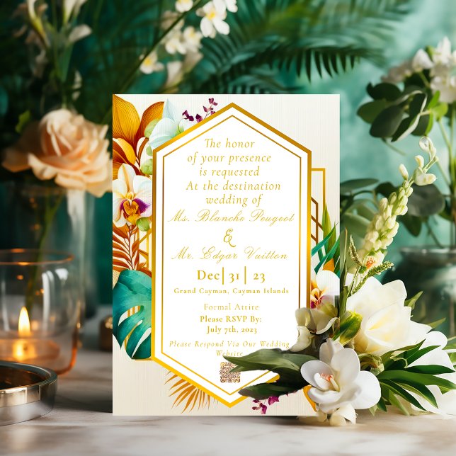Elegant Formal Tropical Destination Wedding Foil I Invitation (Formal Chic Tropical Destination Wedding Invitation)