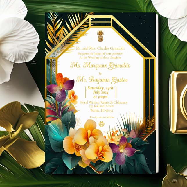 Elegant Formal Tropical Destination Wedding Foil Invitation (Creator Uploaded)
