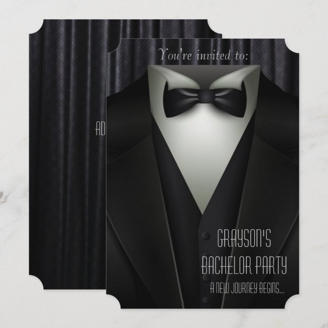 Elegant Formal Tuxedo Bachelor Party Invitation (Front/Back)