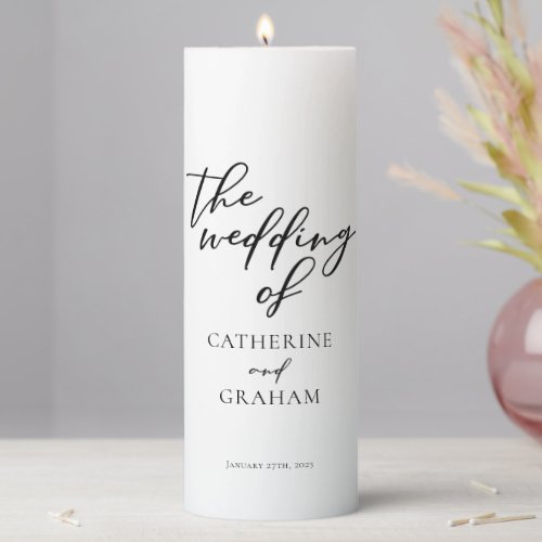 Elegant Formal Typography Black White Wedding Pillar Candle