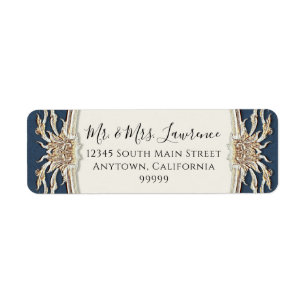 Elegant Formal Victorian Navy Blue n Gold Wedding Label
