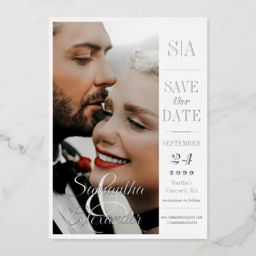 Elegant Formal Vintage Photo Wedding Save The Date Foil Invitation