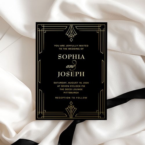 Elegant Formal Wedding | Black and Gold Foil Invitation