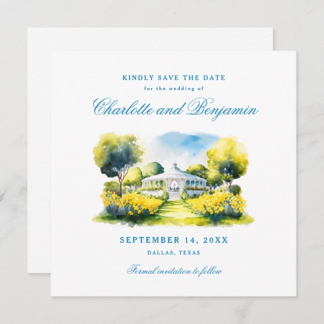 Elegant Formal Wedding Blue Monogram Crest Custom Save The Date (Front/Back)