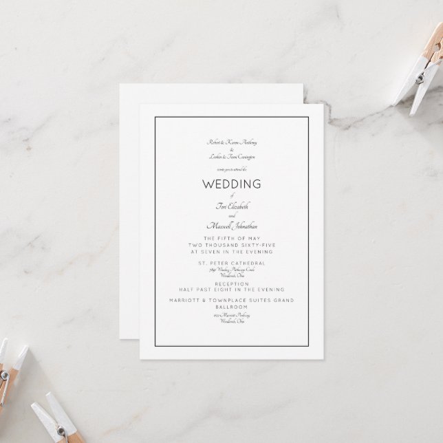 Elegant Formal Wedding Both Sets Parents 2 Venues Invitation (Front/Back In Situ)