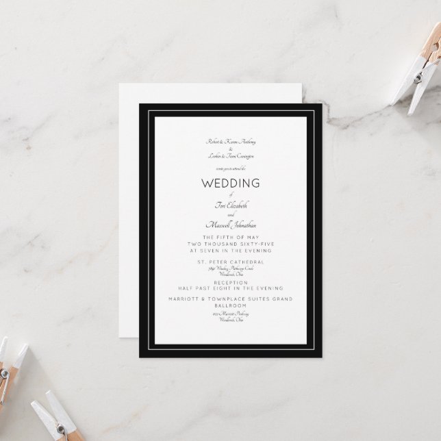 Elegant Formal Wedding Both Sets Parents B/W Invitation (Front/Back In Situ)