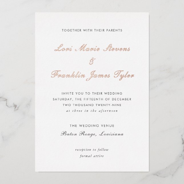 Elegant Formal Wedding Foil Invitation (Front)