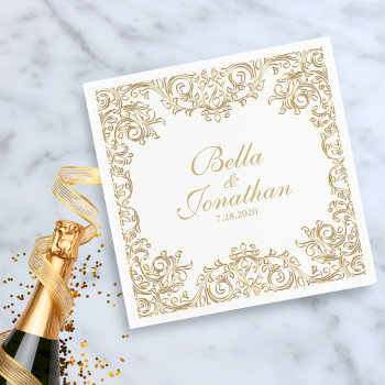Elegant Formal Wedding Gold & White Custom Napkins by colorfulgalshop at Zazzle