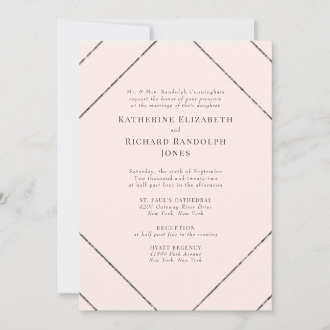 Elegant Formal Wedding Invitation Blush & Grey (Front)