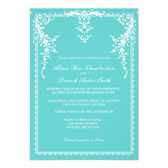 Elegant formal wedding invitation tiffany blue card