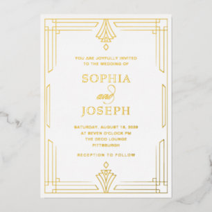 Elegant Formal Wedding White and Gold Foil Invitation