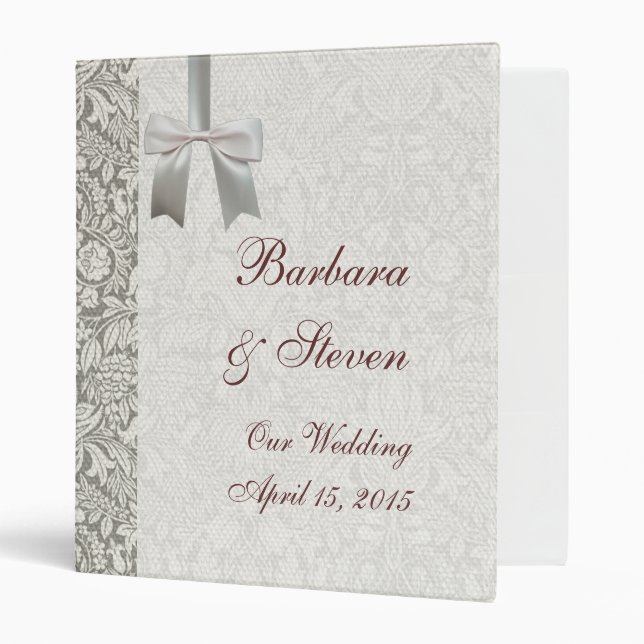 elegant formal white damask lace brocade binder (Front/Inside)