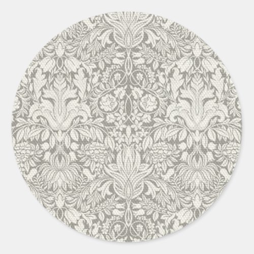 elegant formal white damask lace brocade classic round sticker