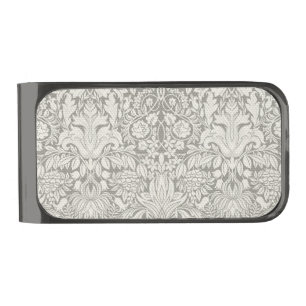 elegant formal white damask lace brocade gunmetal finish money clip