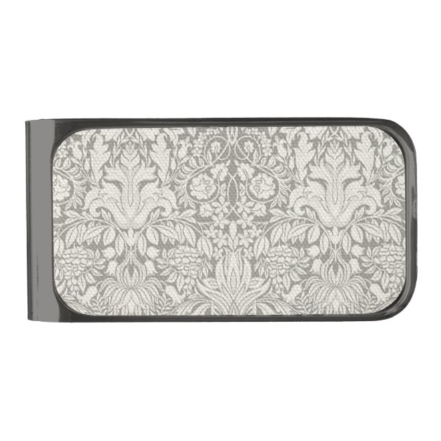 elegant formal white damask lace brocade gunmetal finish money clip (Front)