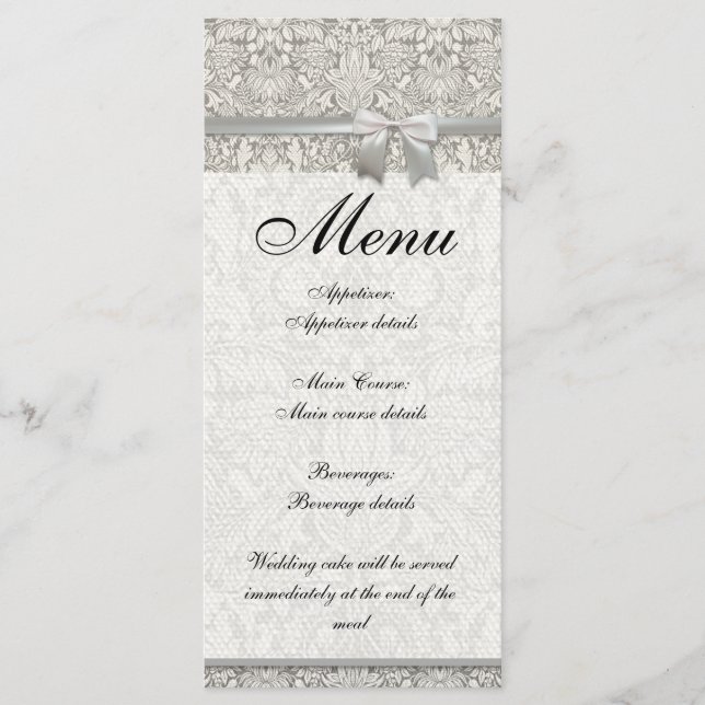 elegant formal white damask lace brocade menu (Front)