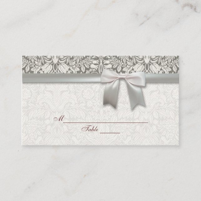 elegant formal white damask lace brocade place card (Front)