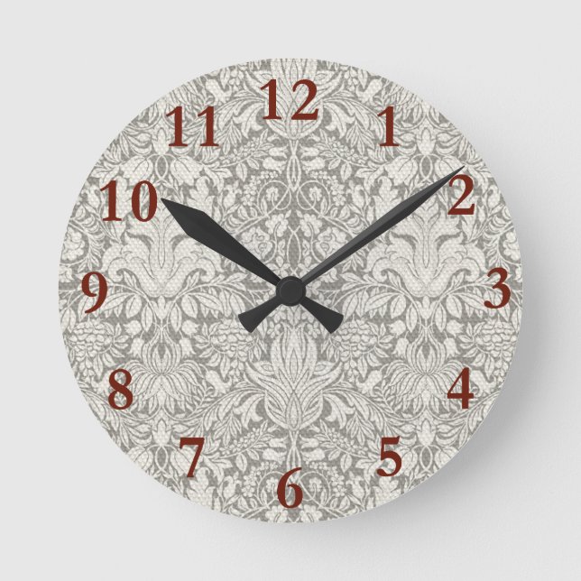 elegant formal white damask lace brocade round clock (Front)