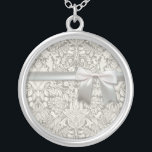 elegant formal white damask lace brocade silver plated necklace<br><div class="desc">Damask lace - White on white - This is a simple white lacy damask design.</div>