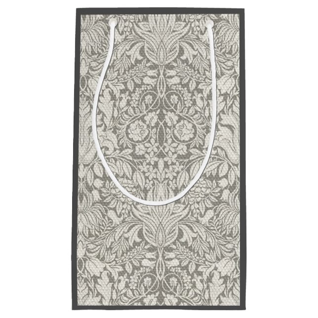 elegant formal white damask lace brocade small gift bag (Front)