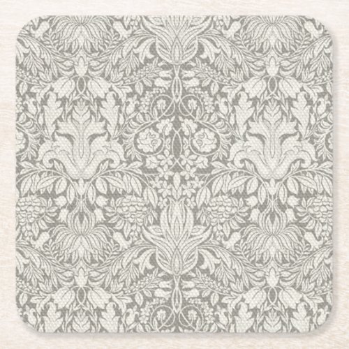 elegant formal white damask lace brocade square paper coaster