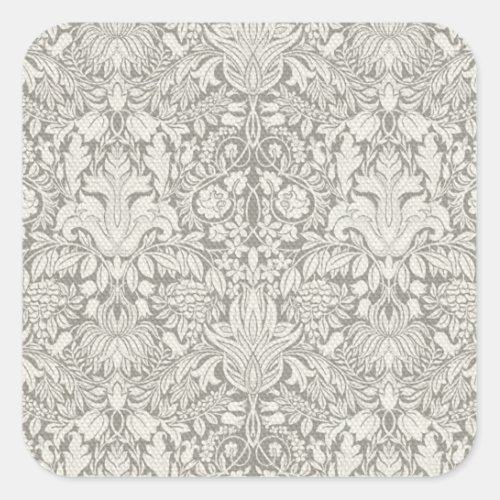 elegant formal white damask lace brocade square sticker