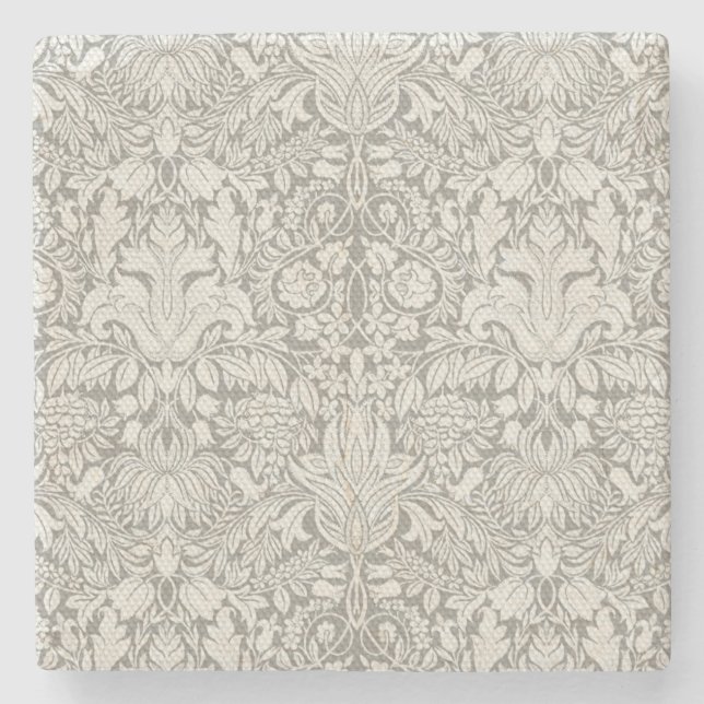 elegant formal white damask lace brocade stone coaster (Front)