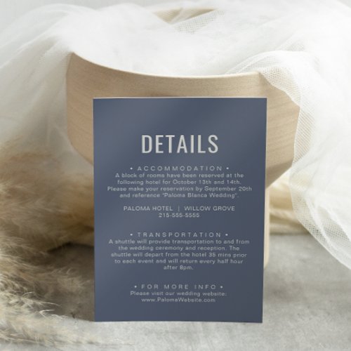 Elegant Formal White Wedding Details  Enclosure Card