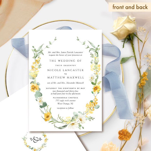 Elegant Formal Yellow Floral Wedding Invitation (Creator Uploaded)