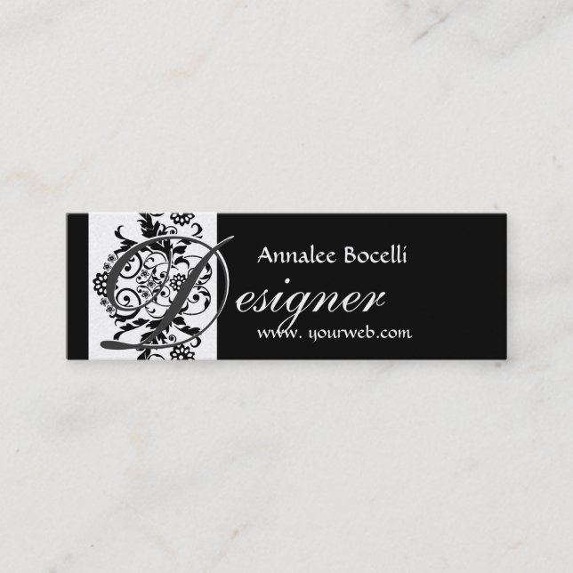 Elegant Formigable Monogram Damask Mini Business Card (Front)