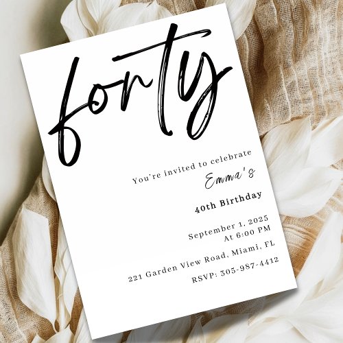 Elegant Forty 40th Birthday Invitation Card