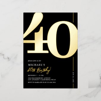 Elegant Forty 40th Birthday Party Foil Invitation | Zazzle