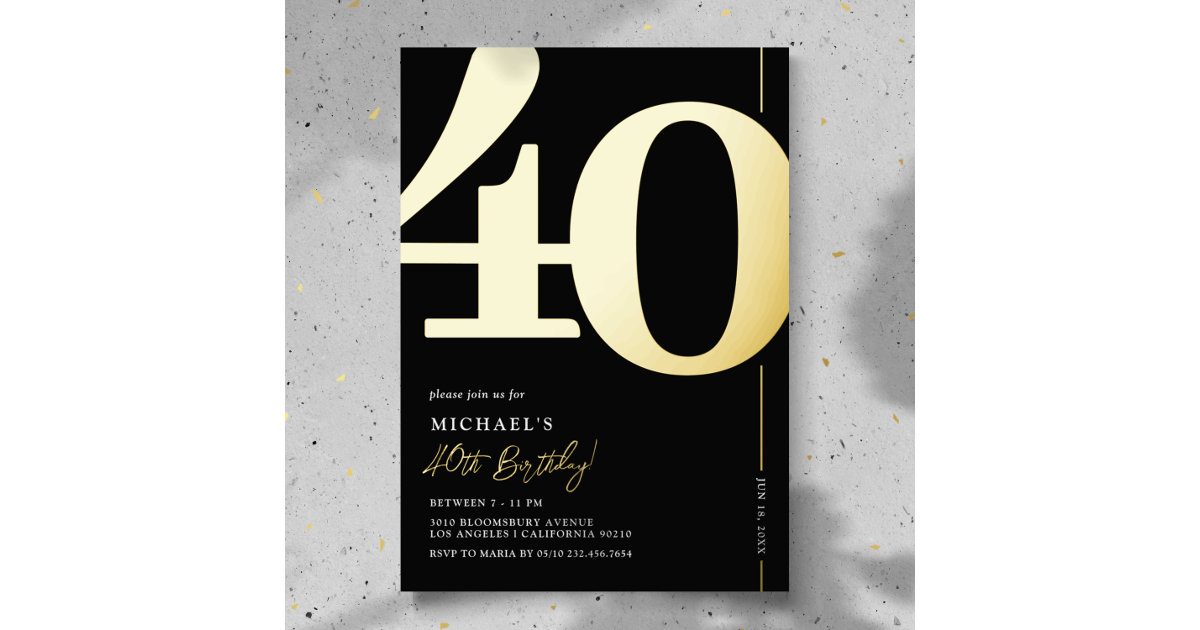 Elegant Forty 40th Birthday Party Foil Invitation | Zazzle