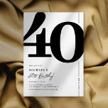 Elegant Forty 40th Birthday Party Invitation<br><div class="desc">Classic black and white 40th birthday party invitations featuring the number '40' in a large bold serif font,  and a modern invite template that is easy to personalize.</div>