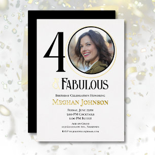 Elegant Forty and Fabulous Birthday Photo Foil Invitation