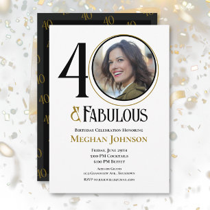 Elegant Forty and Fabulous Birthday Photo Invitation