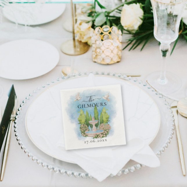 Elegant Fountain | flowers doves Wedding Luxury Napkins (Creator Uploaded)