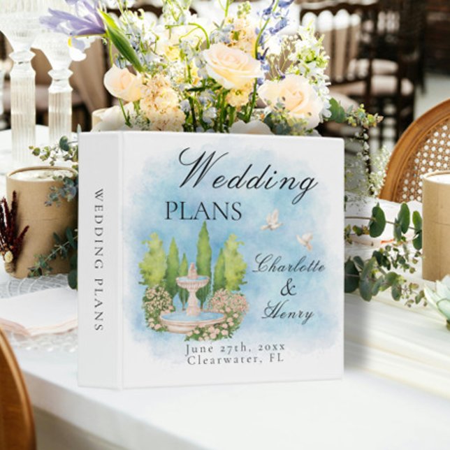 Elegant Fountain White Doves Wedding Plans 3 Ring Binder (Creator Uploaded)