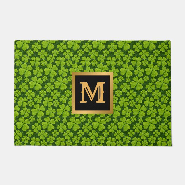 Elegant Four Leaf Clover Floral Doormat (Front)