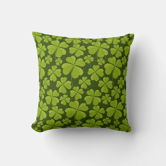 Elegant Four Leaf Clover Floral Throw Pillow (Front)