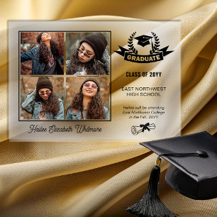 Elegant Four Photo Black Clear Graduation Acrylic Invitations