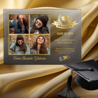 Elegant Four Photo Black Fade | Gold Graduation