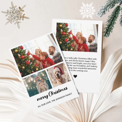 Elegant Four Photo Collage Christmas Card