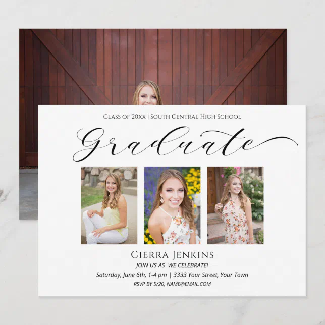 Elegant Four Photo Graduation Landscape Invitation | Zazzle