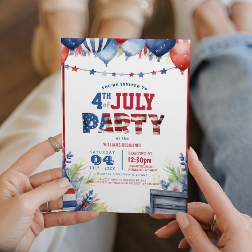 Elegant Fourth of July Party I Balloons And Flag Invitation